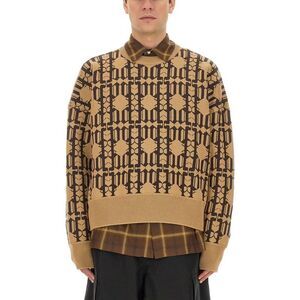 PALM ANGELS Geometric Knit Sweater Men Beige Sweaters & Cardigans